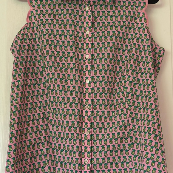 NON-IRON SLEEVELESS PERFECT SHIRT Pink and Green Pineapple Print 14 **NWOT - Picture 1 of 9